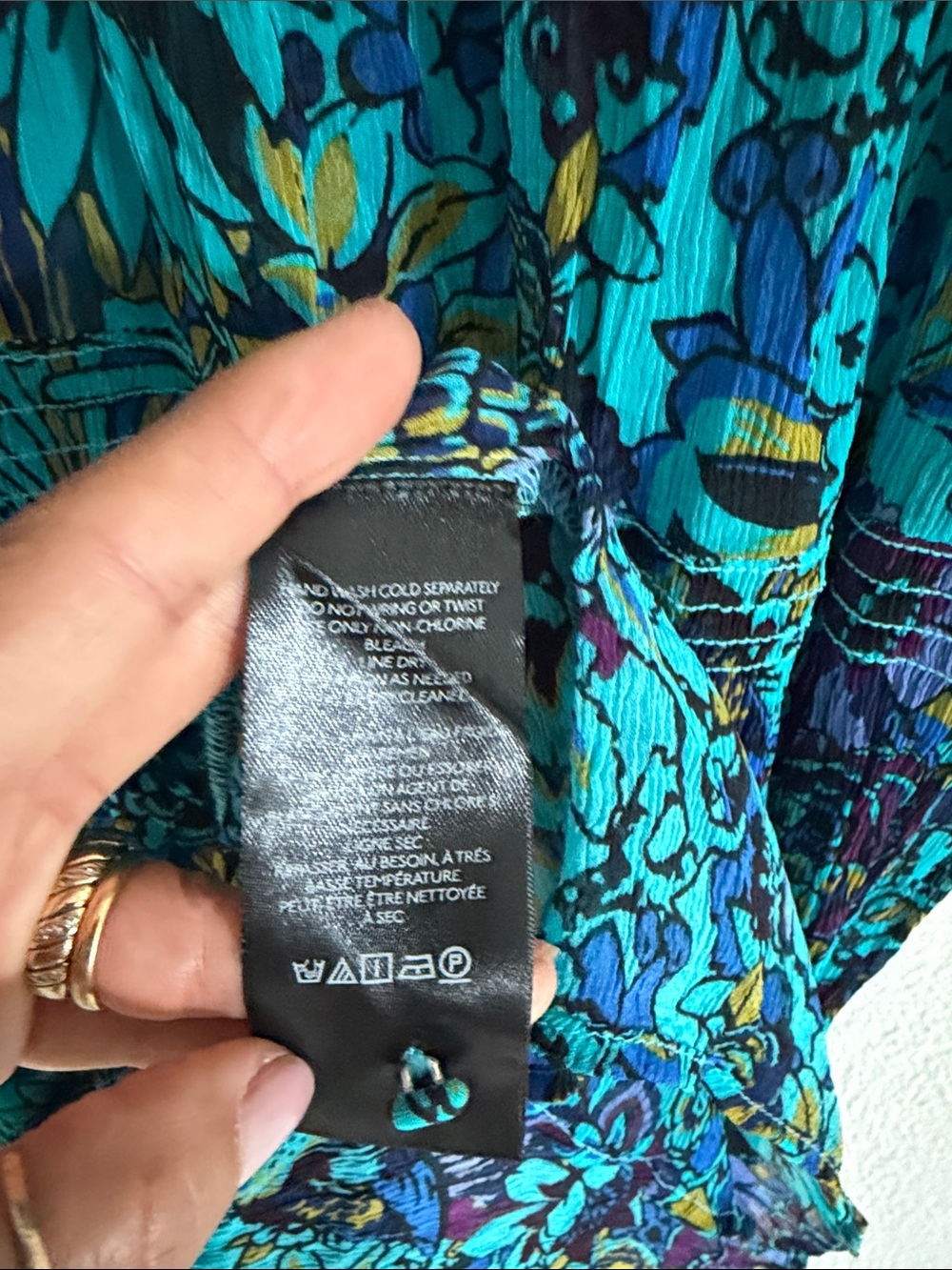 Anthropologie Teal Floral Long Sleeve Tiered Maxi Dress - Picture 9 of 9